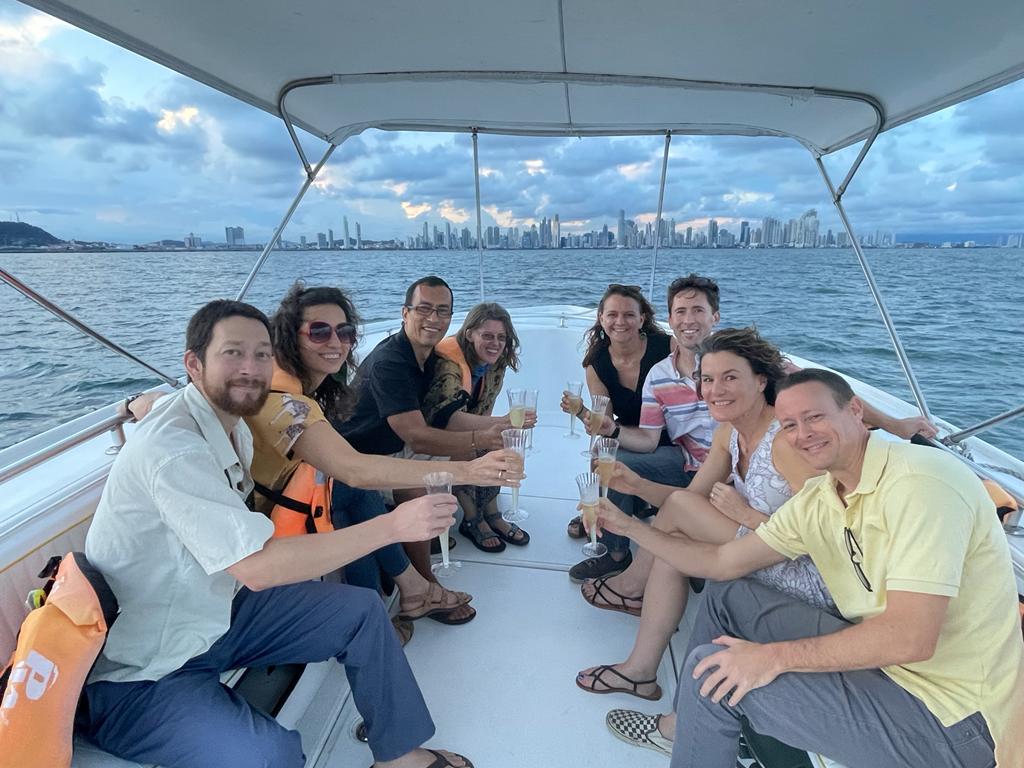 The whole group on the boat in Panama