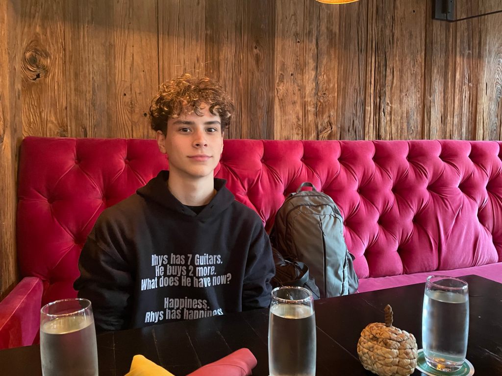 Rhys at Harper's Garden in Philly - he chose to sit on the plush red couch