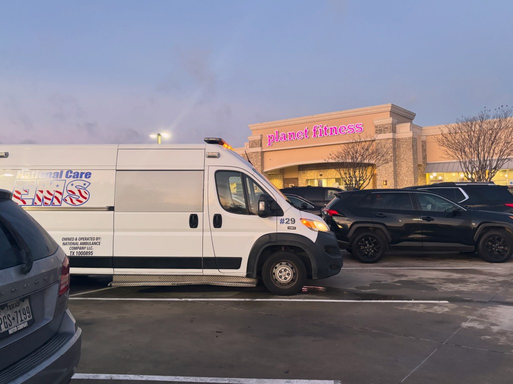 ambulance outside gym for the New Year.